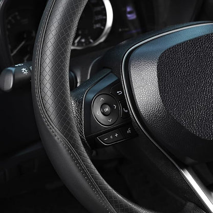 SEG Direct Steering Wheel Cover 15.5-16 inch (39.5-41 cm) Large Size, Microfiber Leather, Non-Slip Comfortable Grip, Fits Cars Trucks SUVs F-150 Tundra Range Rover, Black