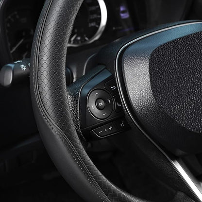 SEG Direct Steering Wheel Cover 14-14.25 inch (35.5-36 cm) Small Size, Microfiber Leather, Non-Slip Comfortable Grip, Fits Cars Prius Civic Model 3 Model Y Camaro, Black