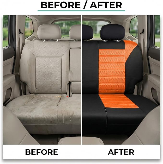 FH Group Automotive Car Seat Covers Rear Set Premium 3D Air Mesh Seat Covers, Airbag Compatible and Split Bench Cover Universal Fit Interior Accessories for Cars Trucks and SUVs - Orange
