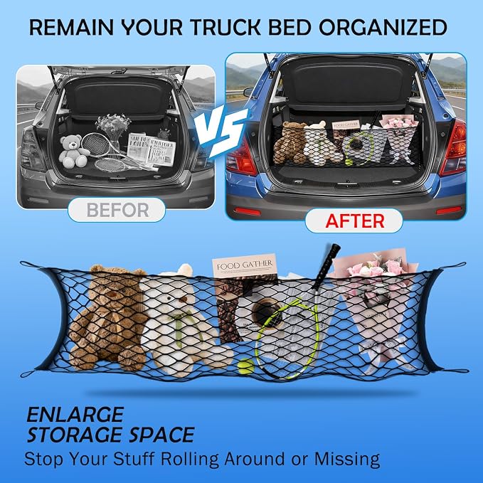 Envelope Style Cargo Net for 2018-2026 Chevy Equinox & GMC Terrain Accessories, Trunk SUV Mesh Cargo Net, Upgraded 5mm Bungee&Double-layer Nylon Storage Tailgate Netting Grocery&Tools Holder Organizer