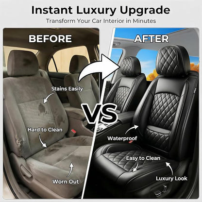 Car Seat Covers Compatible with Hyundai Venue 2020-2025 2026 - Full Set 5 Seats Luxury Leather All-Weather Seat Cushions & Protectors, Waterproof & Breathable, Airbag Compatible (Black)