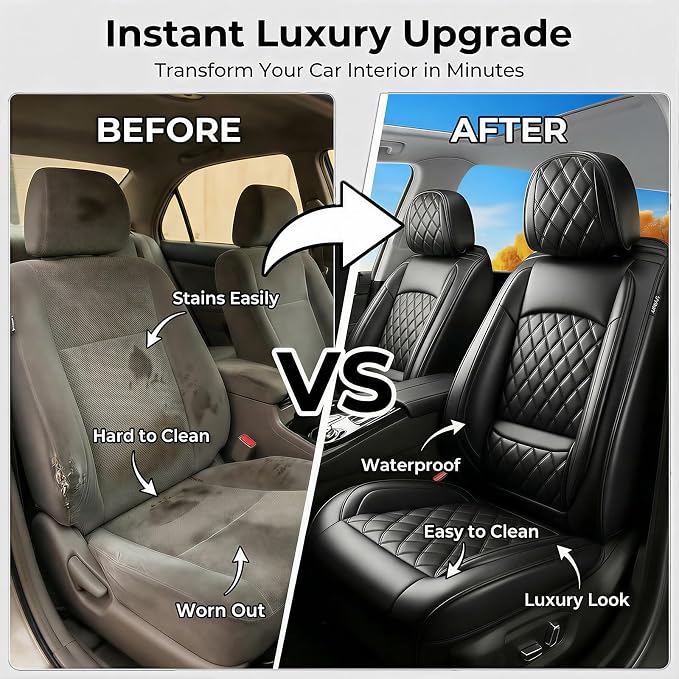Car Seat Covers Compatible with Hyundai Palisade 2020-2025 2026 - Full Set 5 Seats Luxury Leather All-Weather Seat Cushions & Protectors, Waterproof & Breathable, Airbag Compatible (Black)