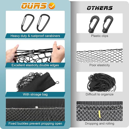 Envelope Style Trunk Cargo Net Compatible with Toyota RAV4 2015 2016 2017 2018,Highly Elastic Trunk Cargo Net for SUV RAV4 Accessories, Upgraded Storage Bag & Heavy Duty Carabiners