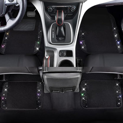 CAR PASS 23 PCS Bling Diamond Car Accessories Set for Women, Leather Seat Covers Full Set Floor Mats Steering Wheel Cover, Coasters Seat Belt Covers Phone Holder Universal Fit Car SUV Truck Van Black