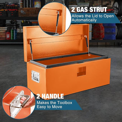 Black Steel Underbody Truck Box, Pickup Storage Box, Heavy Duty Diamond Plate Tool Box with Lock and Keys, Waterproof Trailer Storage Box (48"x 15"x 15"- Orange)