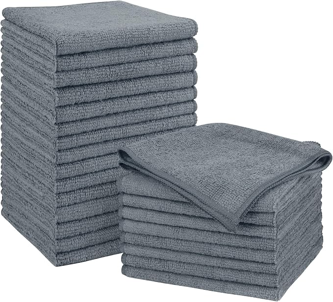 Orighty Grey Microfiber Cleaning Cloth, Microfiber Towels for Cars, Highly Absorbent Car Cleaning Supplies, Lint Free Cloths Clean Rags for Car Care, House, Kitchen, 12x11 inch, Pack of 24