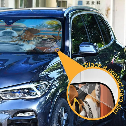 Funny Dogs Palm Tree Summer Car Windshield Sun Shade for Car Auto SUV Truck Foldable Front Window Sunshade Sun Visor Protector Block UV Rays Reflect Heat, 55" x 28"