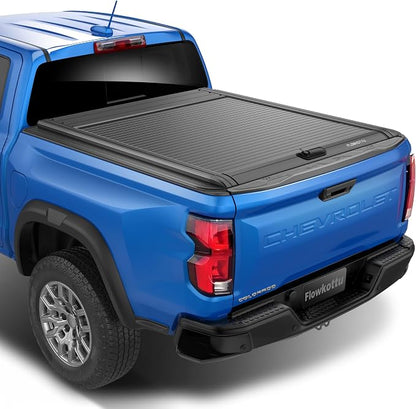 Retractable Hard Tonneau Cover Fit Chevy Colorado & Canyon GMC Truck Bed | Lock Waterproof Aluminum w/o Rack Auto-Recoil wt lt trail boss z71 zr2 bison elevation denali at4-x aev edition Flowkottu