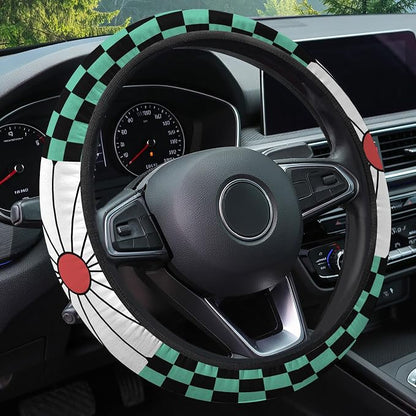 GENANY Demon Killer Anime Steering Wheel Cover, Non Slip Polyester Car Wheel Protector for Car SUV Truck, Universal 15 Inch