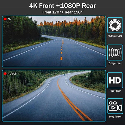 3 Channel Mirror Dash Camera, 4K/3K+2.5K/1080p+1080p Rear View Mirror Camera with GPS, APP Control, WDR Night Vision, G-Sensor, Loop Recording, 24 Hours Parking Monitor, 64GB Card Included