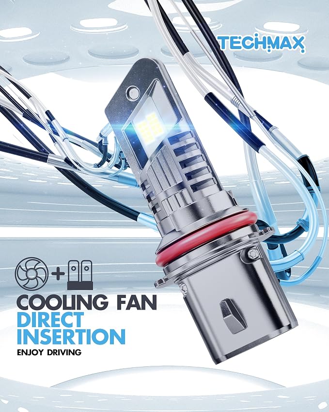 TECHMAX 9007 Light Bulbs, 9007 Fog Light Bulb w/Fan 30000lm 600% Bright 6500K Wireless Compatible with Ram 1500/2500/3500 F150/F250/F350 Ranger SX4 Impreza Direct Insertion Plug and Play, Pack of 2