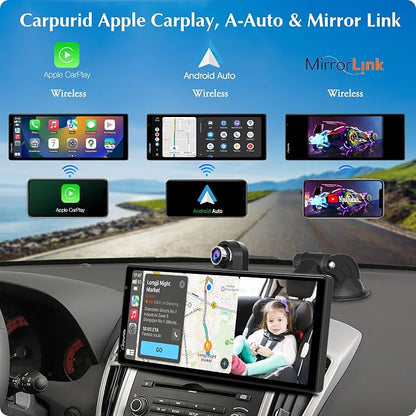 Carpuride W903 Wireless Carplay & Android Auto with Dash Cam - 9.3" HD IPS Touch Car Play Screen for Car, 4K Front & 1080P Rear Camera, Loop Recording, Bluetooth Audio, Mirror Link, GPS