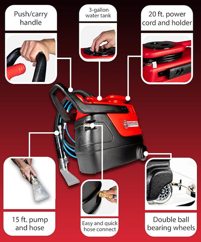Adam's Polishes Non-Heated Carpet Extractor, Powerful Spot and Upholstery Cleaner, Clear Hand Tool, 15 Foot Hose, Easy Dirt and Spot Removal for Vehicles