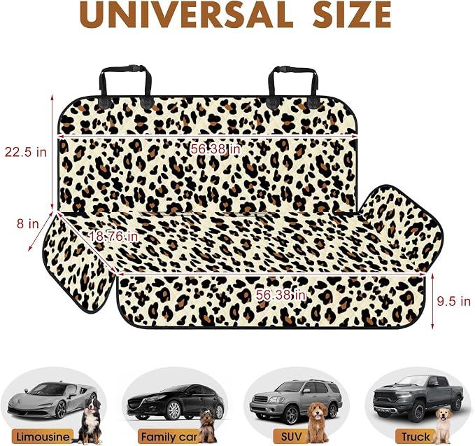 NECKORY Backseat Cover for Dogs, Waterproof and Non-Slip Pet Bench Seat Covers, Car Seat Protector for Back Seat, Universal Size Rear Car Seat Cover Fits Cars, Trucks and SUVs, L-Leopard&Black