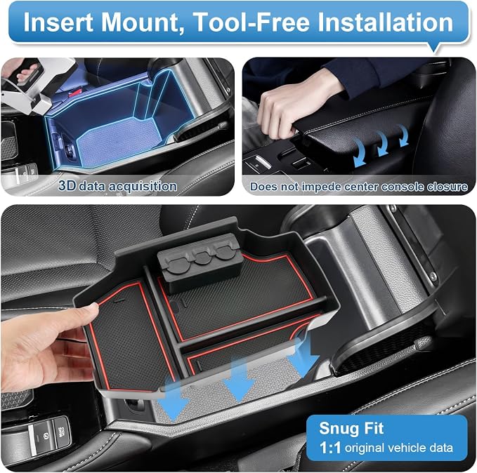 2023-2025 2026 Accord Hybrid Center Console Organizer for Honda Accord (LX/SE/EX/EX-L/Sport/Sport-L/Touring), Durable ABS Plastic Console Tray Insert 2026 Accord Accessories w/Coin Holder (Red)