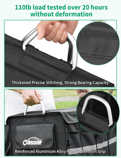 Oasser Trunk Organizer, Large, Black | Waterproof, Collapsible, Foldable Hard Cover, Aluminium Alloy Handle, Reflective Strip