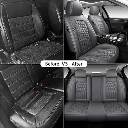 WELLDO Nappa Faux Leather Car Seat Covers Full Set, Gray | Waterproof, Non-Slip Seat Protector, 0.28in Thickened Cushion, Airbag Compatible, Universal for Cars SUV Truck Pickup