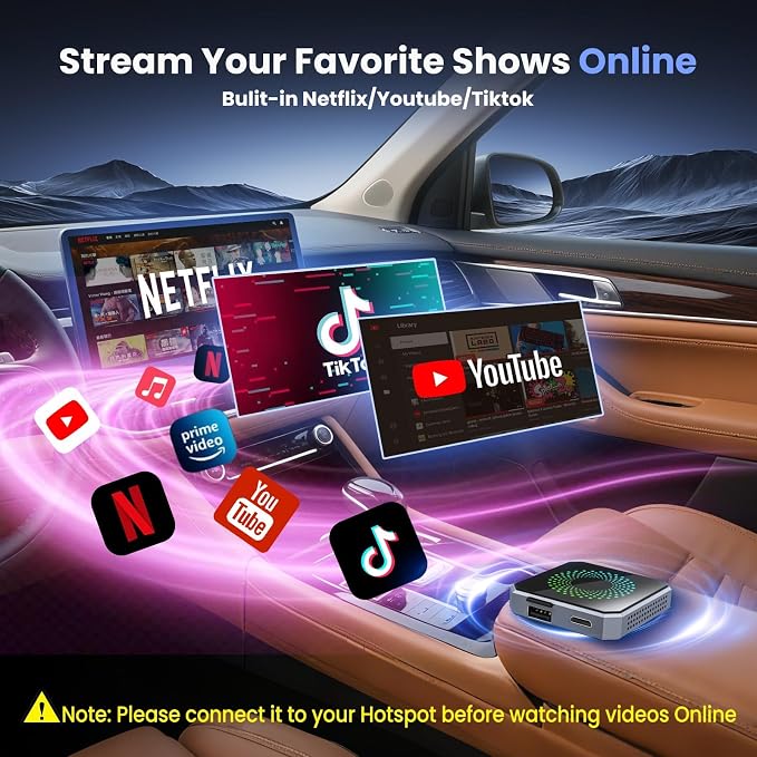 Wireless CarPlay & Android Auto Adapter with Netflix/YouTube, [Supports 4K HDMI Output & Screen Mirroring] - Plug & Play Car Play Wireless Smart AI Box for Cars with OEM Wired CarPlay/Auto