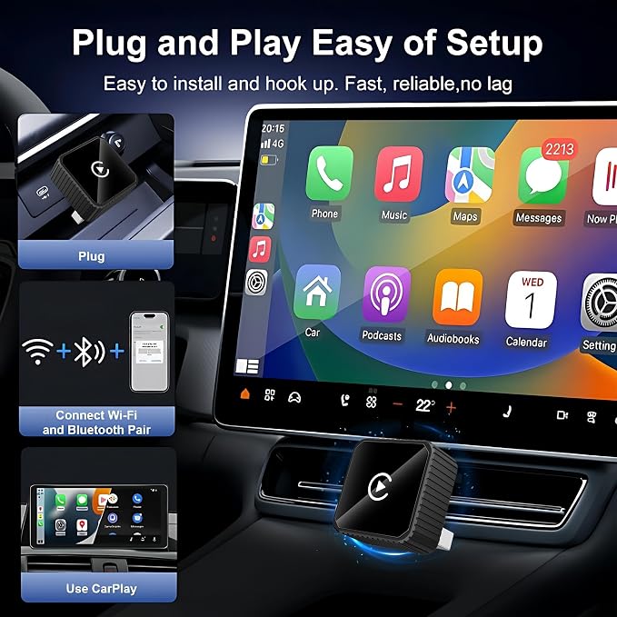 2026 Wireless CarPlay & Android Auto Adapter for iPhone & Android, 2-in-1 Mini Metal Dongle, Plug & Play Auto-Connect, Zero Latency Wireless Car Adapter for OEM Wired Radios (Black)