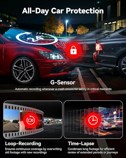 REDTIGER 4K HDR Dash Cam Front and Rear, STARVIS 2 Sensor, 5.8GHz WiFi APP, 3.18" Touchscreen, Voice Control, 128G Card Included, WDR, Dash Camera for Cars with GPS, 24H Parking Mode(F7N Elite)