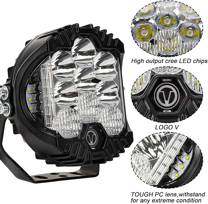 5 Inch Round Offroad Light - PSLER Driving Light Off Road 28W 5000LM Spot Flood Combo Work Light IP67 with DRL for Wrangler Pickup SUV ATV UTV Cart Trucks 4x4 F150（White）