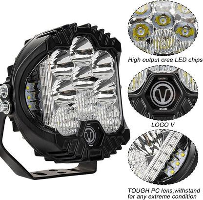 5 Inch Round Offroad Light - PSLER Driving Light Off Road 28W 5000LM Spot Flood Combo Work Light IP67 with DRL for Wrangler Pickup SUV ATV UTV Cart Trucks 4x4 F150（White）