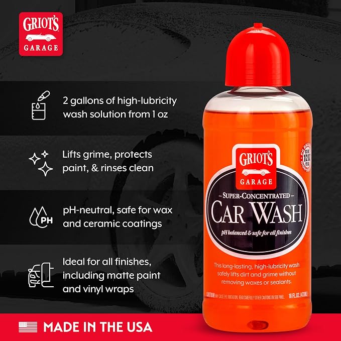 Griot's Garage Super-Concentrated Car Wash for Vehicle Washing and Cleaning, Foaming Liquid Soap, Won't Strip Waxes, Sealants or Ceramic Coatings, pH Balanced, 11102, 16oz