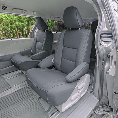 FH Group Custom Fit Car Seat Covers Specifically Made for 2011-2020 Toyota Sienna 7 Passenger, Car Seat Cover 2nd Row, Automotive Seat Covers in Solid Gray Faux Leather, Waterproof and Washable