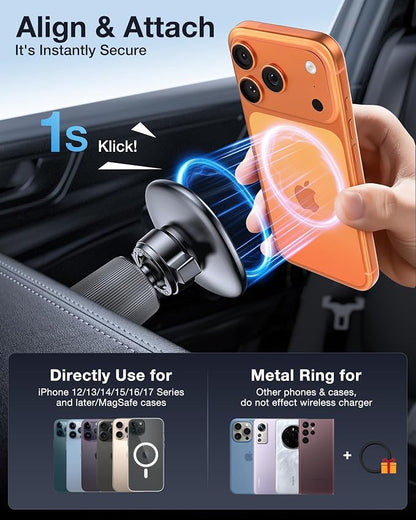Miracase Car Phone Holder for Magsafe [Super Strong Magnets] Magnetic Phone Holders for Your Car, 360°Adjustable Air Vent Hands Free Cell Phone Mount Cradle (Matte Black, Regular)