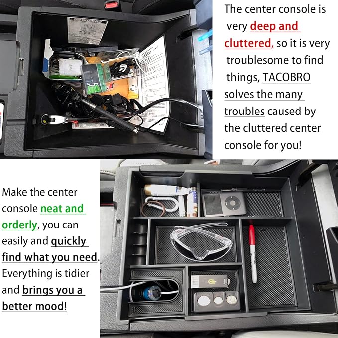 Center Console Organizer Compatible with 2014-2017 2018 2019 2020 2021 Tundra Accessories, Crewmax Interior Armrest Underseat Storage Box- Full-coverage Insert Tray, Black Trim