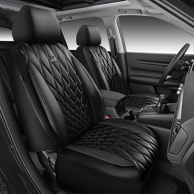 CAR PASS CRV Seat Covers Full Set Custom Fit for Honda CRV HRV 2017-2022, CR-V HR-V Luxury Premium Waterproof Nappa Leather Seat Covers, Anti-Slip Comfortable Airbag Compatible Full Black