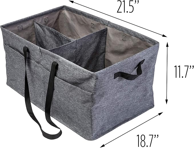Honey-Can-Do Heavy Duty Large Collapsible Trunk Organizer with 3 Dividers, Exterior Pockets & Carrying Handles | Cargo Storage Bin for SUV, Truck, Groceries & Tools