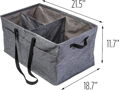 Honey-Can-Do Heavy Duty Large Collapsible Trunk Organizer with 3 Dividers, Exterior Pockets & Carrying Handles | Cargo Storage Bin for SUV, Truck, Groceries & Tools