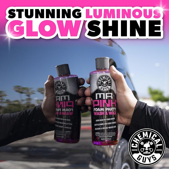 Chemical Guys EQP367 TORQ Professional Snow Foam Cannon Car Wash Snow Foamer + Mr. Pink Foam Party Wash & Wax 16 fl oz (Safe for Cars, Trucks, SUVs, RVs, & More) Works with Pressure Washer