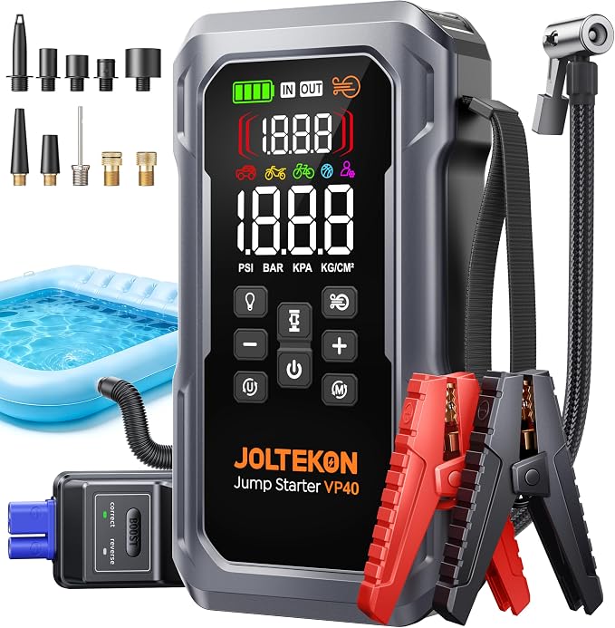 6000A 160PSI 9-in-1 Car Battery Jump Starter with Air Compressor & Air Blower (All Gas 12L Diesel), Battery Jumper Starter Portable Jump Box for Car Battery with 800LM Light/18W Fast Charge