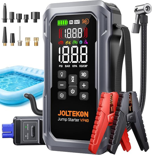 6000A 160PSI 9-in-1 Car Battery Jump Starter with Air Compressor & Air Blower (All Gas 12L Diesel), Battery Jumper Starter Portable Jump Box for Car Battery with 800LM Light/18W Fast Charge