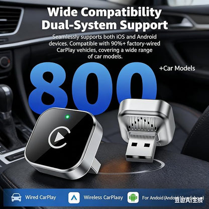 Wireless Carplay Adapter with Ultra-Mini USB Design for Apple CarPlay & Android Auto, 2026 Upgraded CarPlay Dongle Convert Wired to Wireless, Plug and Play, Fast Stable Connection & No Latency