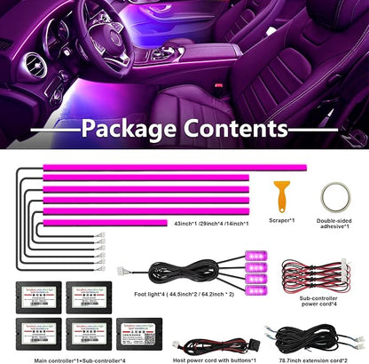 Acrylic Interior Car Lights, Car Accessories 10 in 1 Car LED Strip Lights with APP Control, 175 inches 593 LEDs Fiber Optic Lights, RGB Neon Car Ambient Lighting Kits