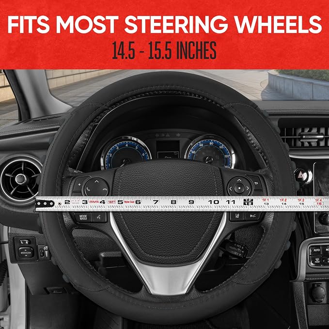 Motor Trend FlexGrip Steering Wheel Cover for Cars – Standard 15 inch Car Steering Wheel Cover, Black and Charcoal Gray Steering Wheel Protector for Auto Truck Van SUV
