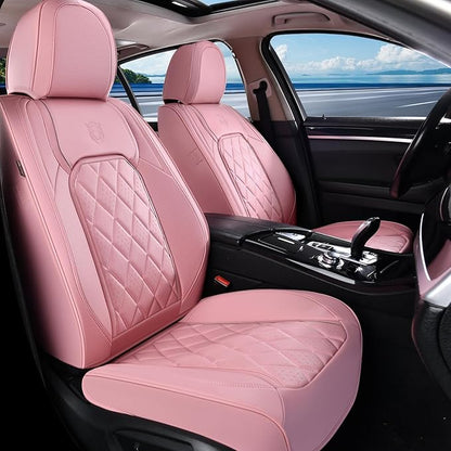 Coverado Front Seat Covers, Luxury Faux Leather Seat Covers for Cars, Pink Car Seat Covers, Car Seat Protector Waterproof, Automotive Interior Accessories Universal Fit for Most Sedans, SUVs, Trucks
