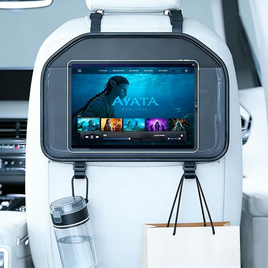 Car Tablet Holder, Backseat Headrest Mount for iPad, Adjustable Seat Organizer with Touch Screen Pocket & Storage Hooks, Fits 7-11 Inch Tablets, Kids Travel Accessory