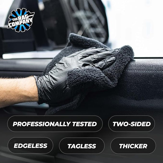 The Rag Company - Creature Edgeless Auto Detailing Towels (10-Pack) Professional 70/30 Blend, Dual-Pile Plush Microfiber, Buffing & Polishing, 420gsm, 16in x 16in, Black
