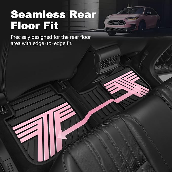 Floor Mats Fit for 2023-2027 Honda HRV Sport/LX/EX-L (Gasoline & Hybrid) & for Acura ADX 2025-2026, Custom Fit All Weather Protection Heavy Duty Anti-Slip Car Mats for HR-V, 1st & 2nd Row Black & Pink