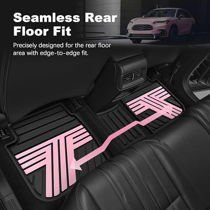Floor Mats Fit for 2023-2027 Honda HRV Sport/LX/EX-L (Gasoline & Hybrid) & for Acura ADX 2025-2026, Custom Fit All Weather Protection Heavy Duty Anti-Slip Car Mats for HR-V, 1st & 2nd Row Black & Pink
