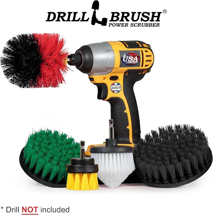 Drillbrush Multipurpose Cleaning Brush Set - Drill Brush Attachments for Cleaning Grout, Tile, Shower, Car Seats, Brick, Stone, Fiberglass, Griddles, and More - Truck/Car Detailing Drill Attachment