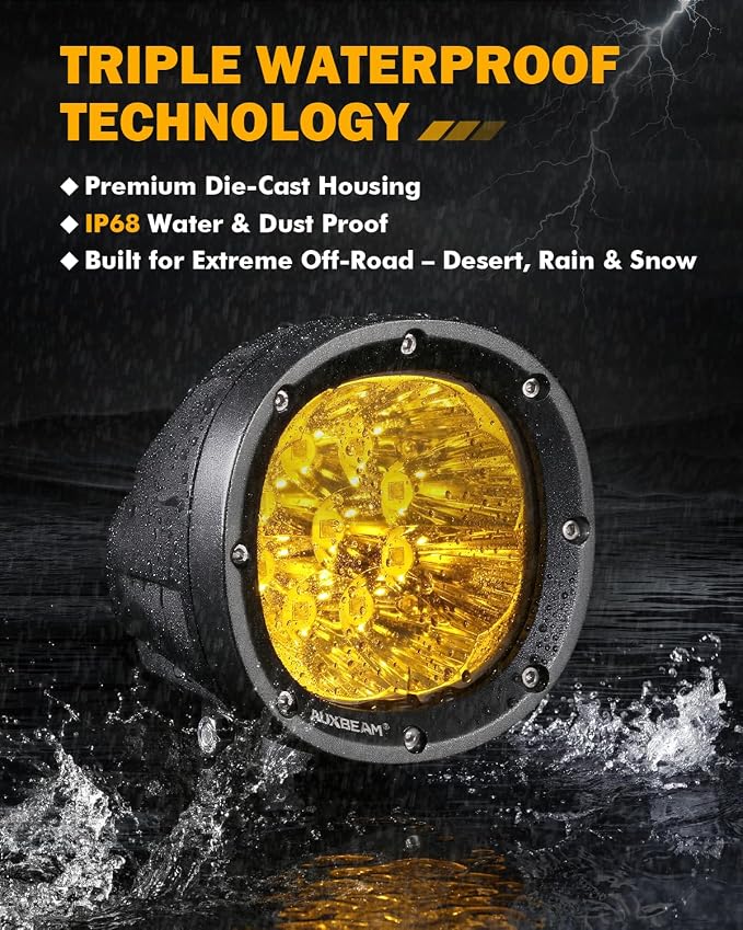 Auxbeam 4 Inch 90W Amber LED Fog Lights, 9000LM Super Bright Round Offroad Driving Pods, P4 Series Spot Beam Bumper Ditch Lights for Trucks, SUVs, Jeep Wrangler, ATV/UTV, Motorcycle, 2-Pack