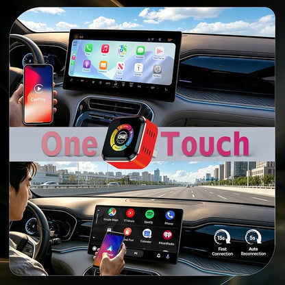 OneCarStereo Wireless CarPlay Android Auto Adapter 4-in-1 Video Mirror, One-Touch Screen Mirroring Dongle with Wireless AirPlay & Miracast, Watch YouTube Phone Apps, Plug & Play for OEM Wired CarPlay