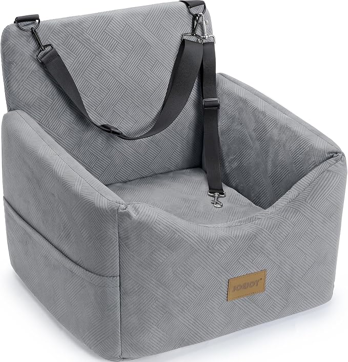 JOEJOY Dog Car Seats for Small Medium Dogs Under 35lbs, Dog Booster Seat with Detachable Washable Cover and Cushion, Memory Foam Pet Car Seat with Safety Belt and Storage Pockets (LG)