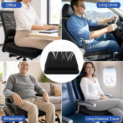 Gel Seat Cushion for Long Sitting – Double-Layer Honeycomb Cooling Chair Pad, Thick Supportive Gel Cushion with Breathable Non-Slip Cover for Office Chair, Car, Wheelchair & Long Sitting（Black）