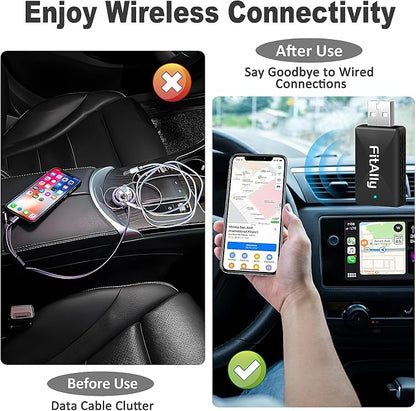 2 in 1 Wireless CarPlay & Android Auto Adapter, Plug & Plug Auto Connect No Delay, Converts Wired to Wireless for Factory Wired Cars from 2016+, Compatible for iPhone & Android Phone, USB-C to A Cable